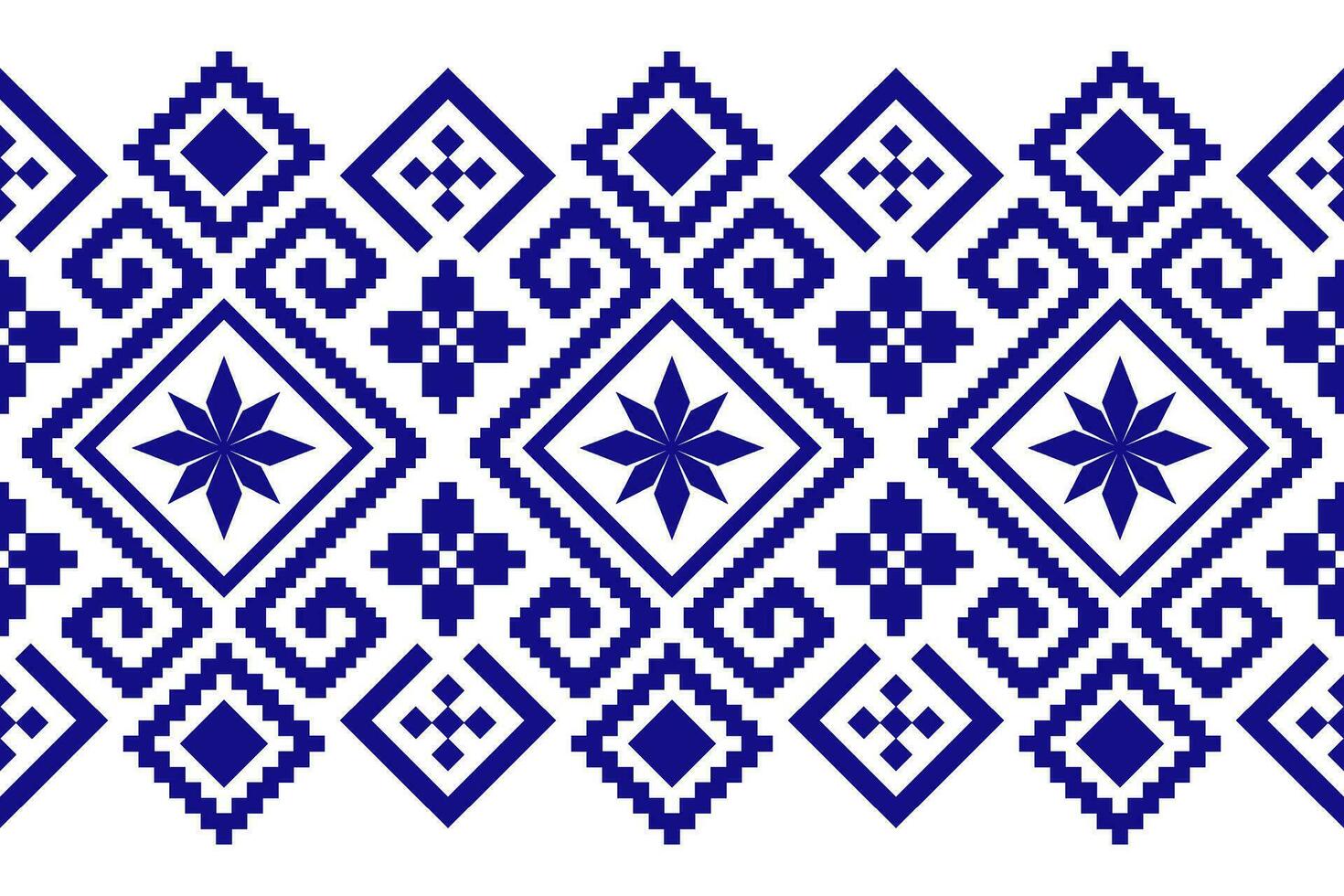 Indigo navy blue geometric traditional ethnic pattern Ikat seamless pattern border abstract design for fabric print cloth dress carpet curtains and sarong Aztec African Indian Indonesian vector