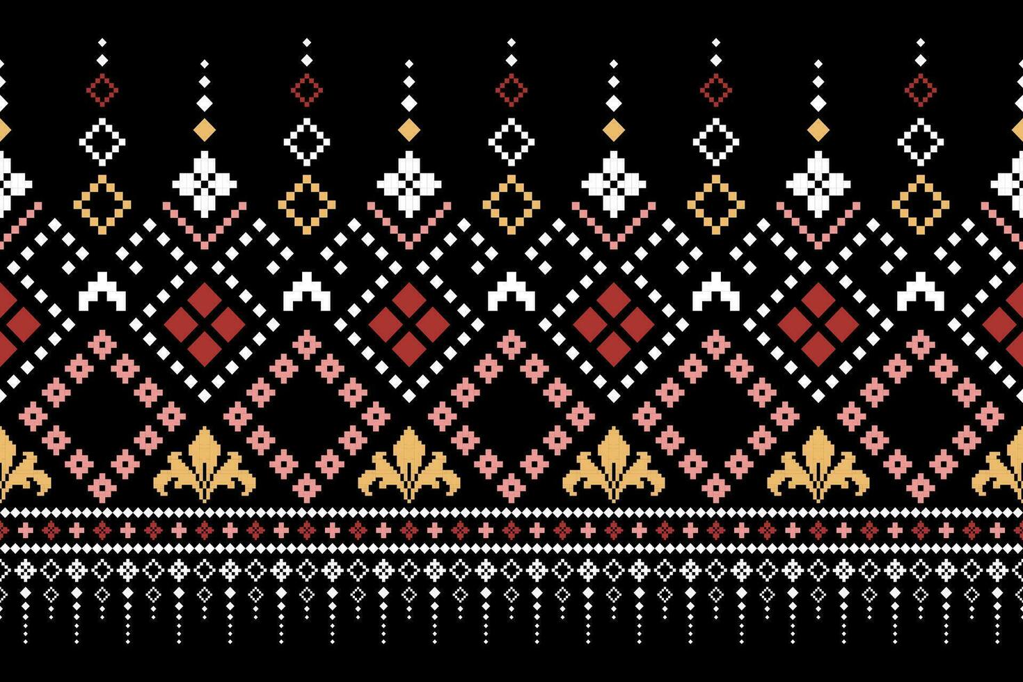 Nature vintages cross stitch traditional ethnic pattern paisley flower Ikat background abstract Aztec African Indonesian Indian seamless pattern for fabric print cloth dress carpet curtains and sarong vector