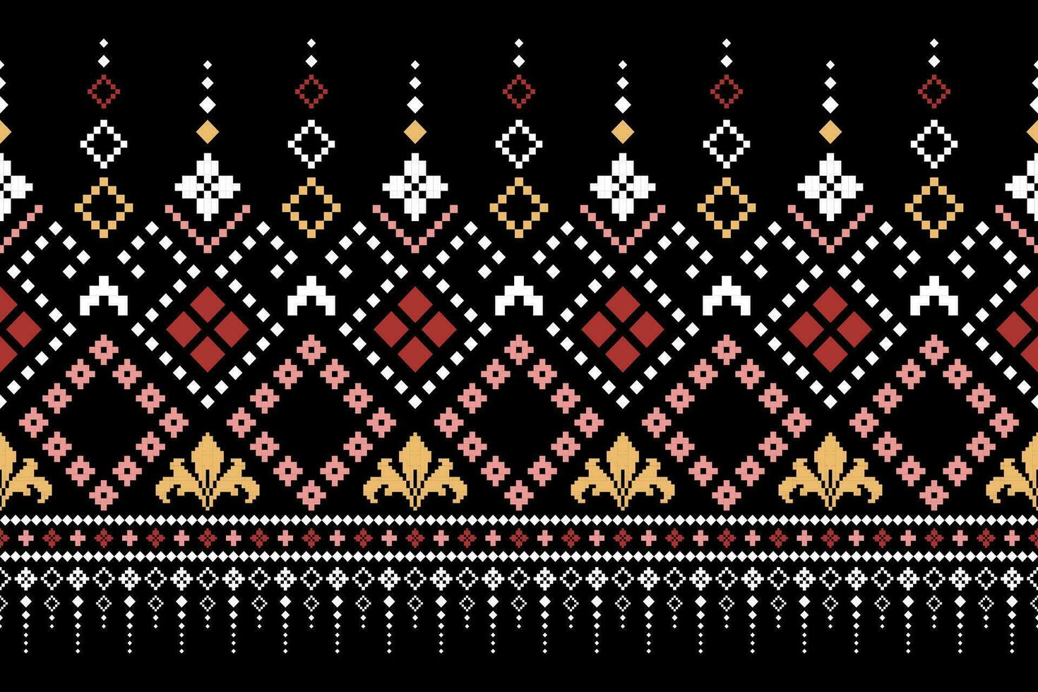 Nature vintages cross stitch traditional ethnic pattern paisley flower Ikat background abstract Aztec African Indonesian Indian seamless pattern for fabric print cloth dress carpet curtains and sarong vector