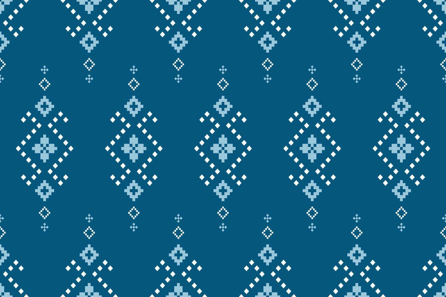 Indigo navy blue geometric traditional ethnic pattern Ikat seamless pattern border abstract design for fabric print cloth dress carpet curtains and sarong Aztec African Indian Indonesian vector