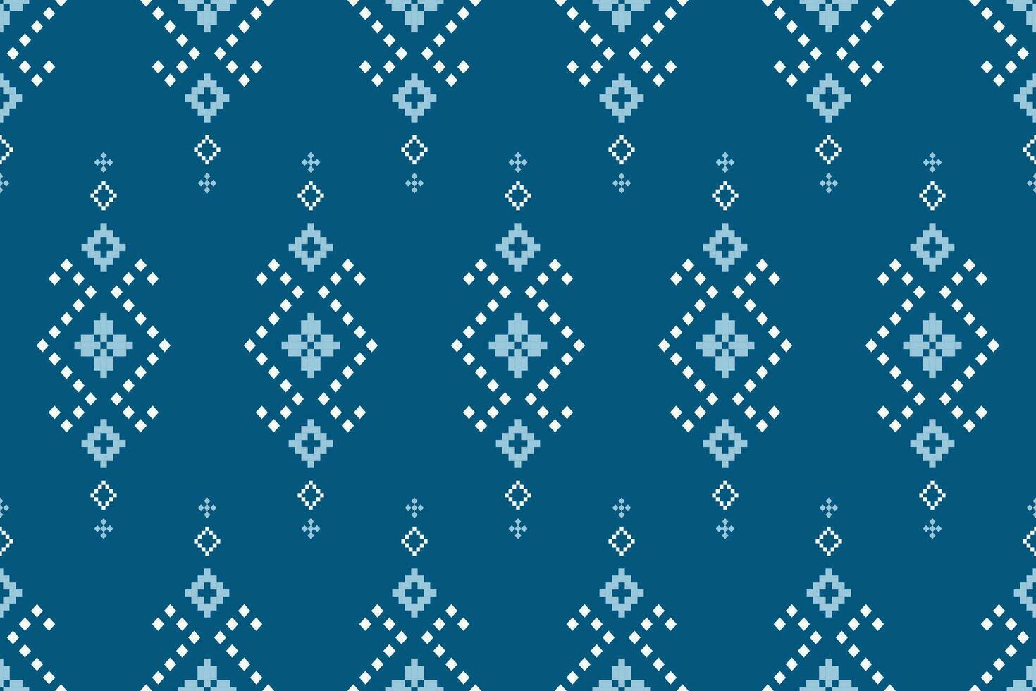 Indigo navy blue geometric traditional ethnic pattern Ikat seamless pattern border abstract design for fabric print cloth dress carpet curtains and sarong Aztec African Indian Indonesian vector