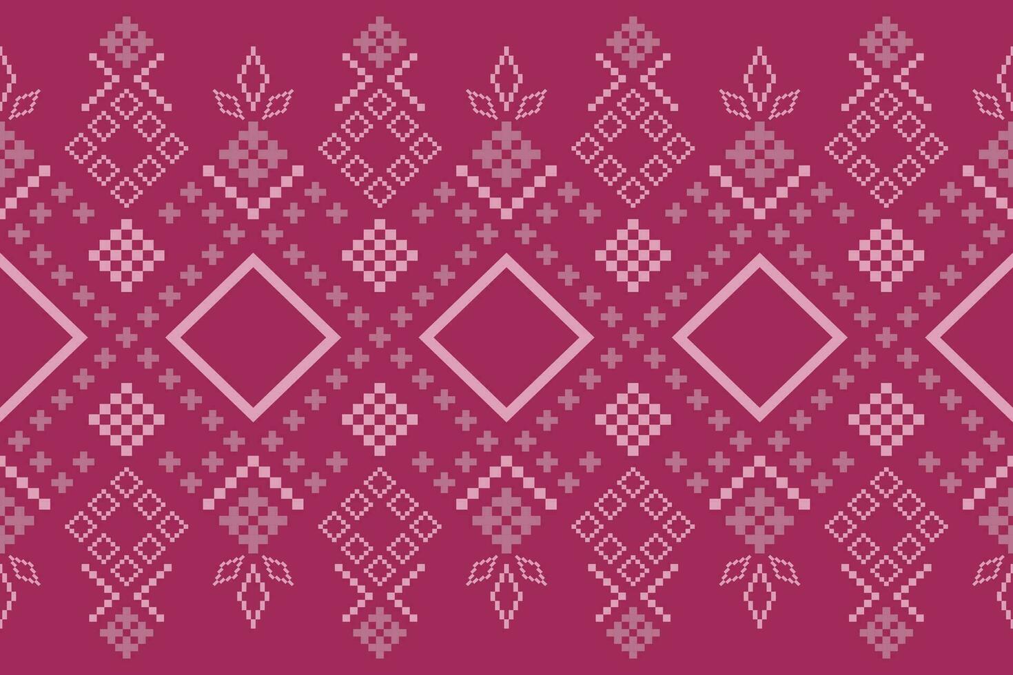 Pink Cross stitch colorful geometric traditional ethnic pattern Ikat seamless pattern border abstract design for fabric print cloth dress carpet curtains and sarong Aztec African Indian Indonesian vector