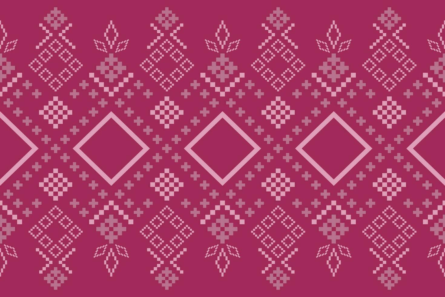 Pink Cross stitch colorful geometric traditional ethnic pattern Ikat seamless pattern border abstract design for fabric print cloth dress carpet curtains and sarong Aztec African Indian Indonesian vector