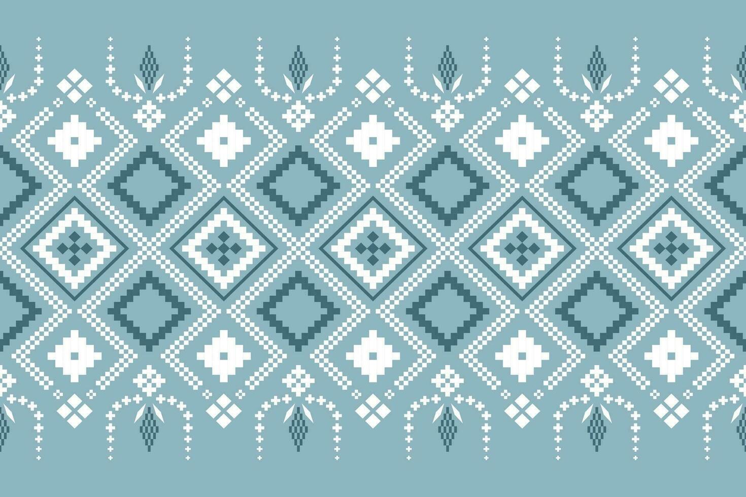 Indigo navy blue geometric traditional ethnic pattern Ikat seamless pattern border abstract design for fabric print cloth dress carpet curtains and sarong Aztec African Indian Indonesian vector