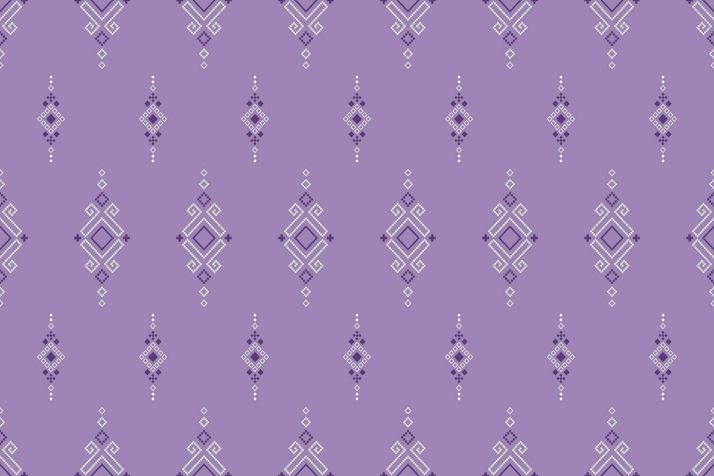 Purple cross stitch traditional ethnic pattern paisley flower Ikat background abstract Aztec African Indonesian Indian seamless pattern for fabric print cloth dress carpet curtains and sarong vector