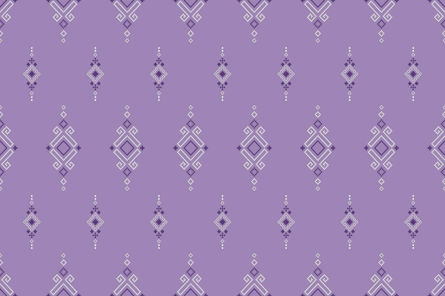 Purple cross stitch traditional ethnic pattern paisley flower Ikat background abstract Aztec African Indonesian Indian seamless pattern for fabric print cloth dress carpet curtains and sarong vector