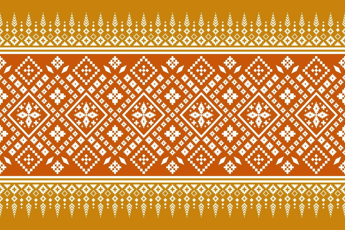 Orange vintages cross stitch traditional ethnic pattern paisley flower Ikat background abstract Aztec African Indonesian Indian seamless pattern for fabric print cloth dress carpet curtains and sarong vector