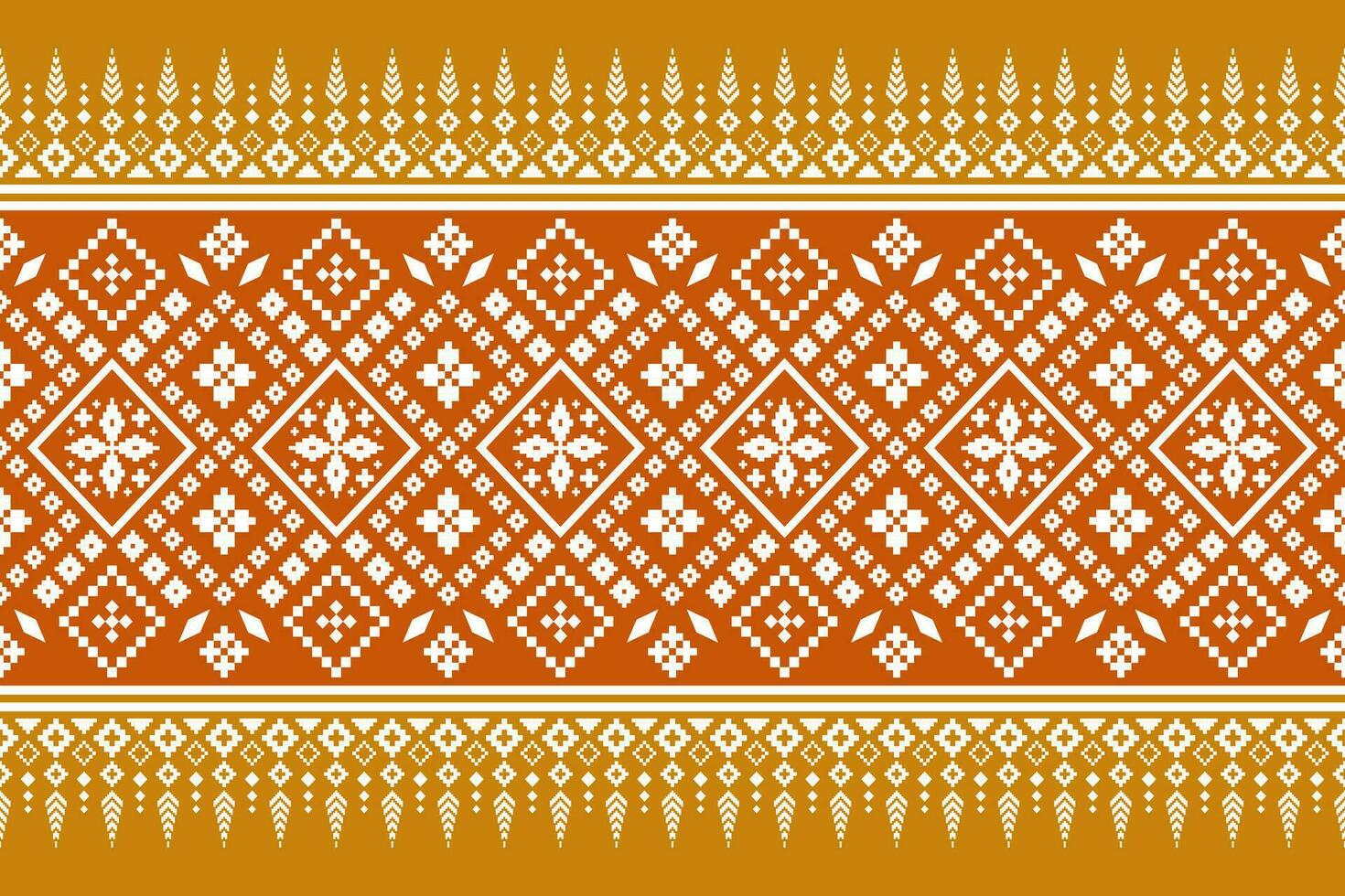 Orange vintages cross stitch traditional ethnic pattern paisley flower Ikat background abstract Aztec African Indonesian Indian seamless pattern for fabric print cloth dress carpet curtains and sarong vector