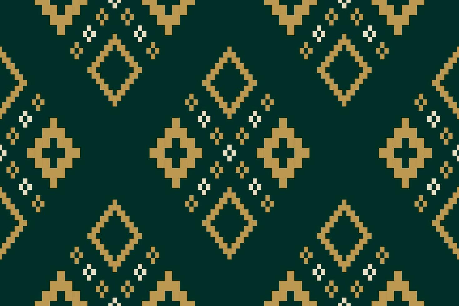 Green Cross stitch colorful geometric traditional ethnic pattern Ikat seamless pattern border abstract design for fabric print cloth dress carpet curtains and sarong Aztec African Indian Indonesian vector