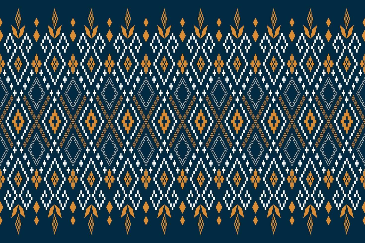 Indigo navy blue geometric traditional ethnic pattern Ikat seamless pattern border abstract design for fabric print cloth dress carpet curtains and sarong Aztec African Indian Indonesian vector