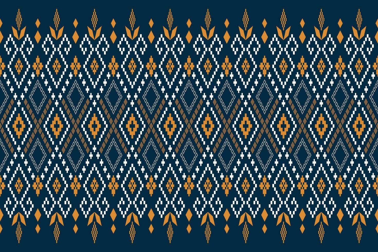 Indigo navy blue geometric traditional ethnic pattern Ikat seamless pattern border abstract design for fabric print cloth dress carpet curtains and sarong Aztec African Indian Indonesian vector