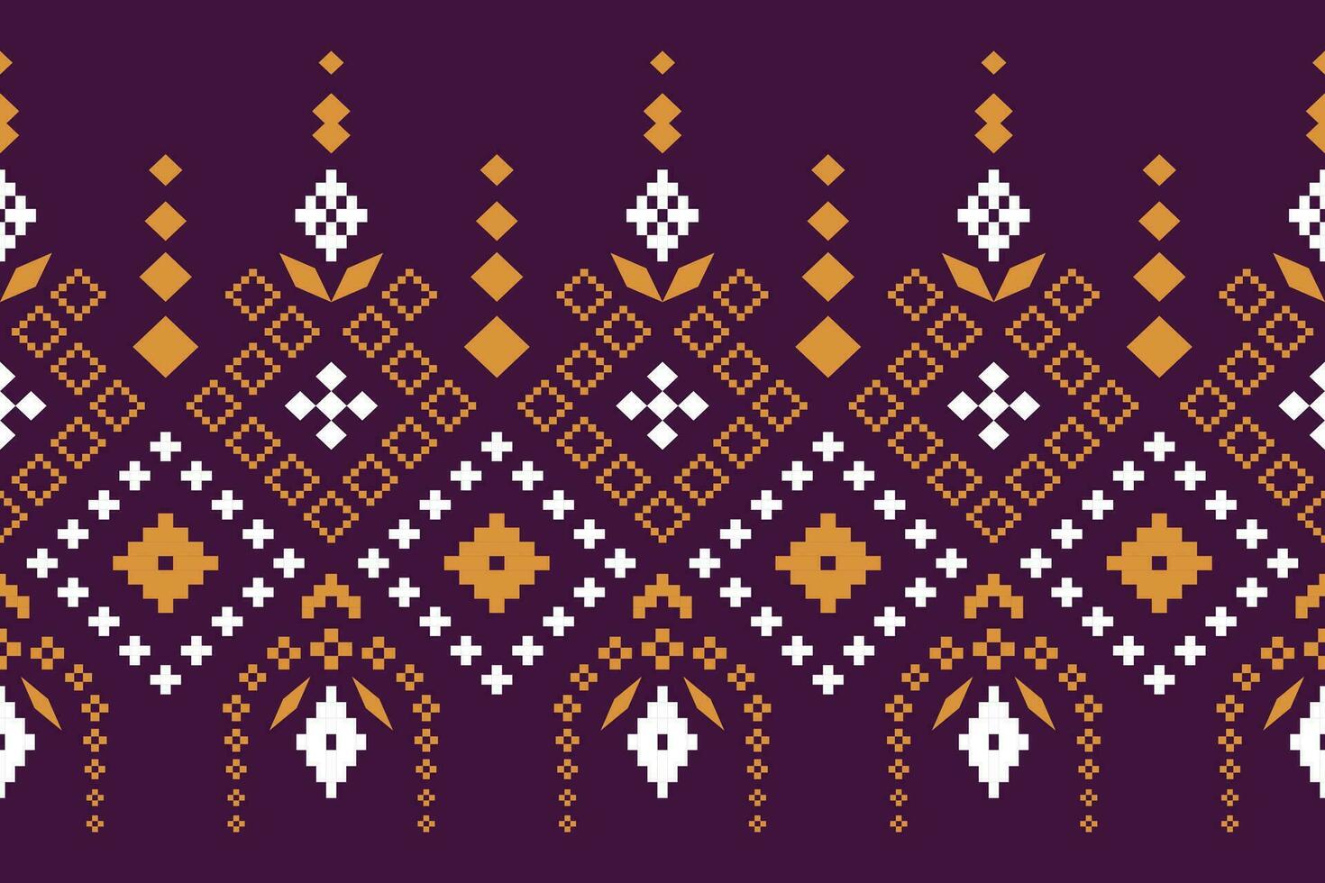 Purple cross stitch traditional ethnic pattern paisley flower Ikat background abstract Aztec African Indonesian Indian seamless pattern for fabric print cloth dress carpet curtains and sarong vector