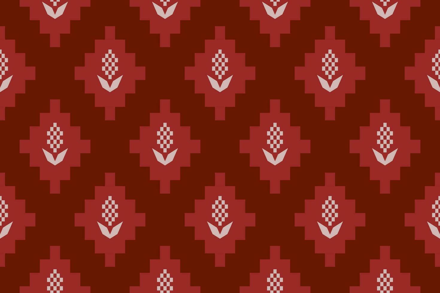 Red traditional ethnic pattern paisley flower Ikat background abstract Aztec African Indonesian Indian seamless pattern for fabric print cloth dress carpet curtains and sarong vector