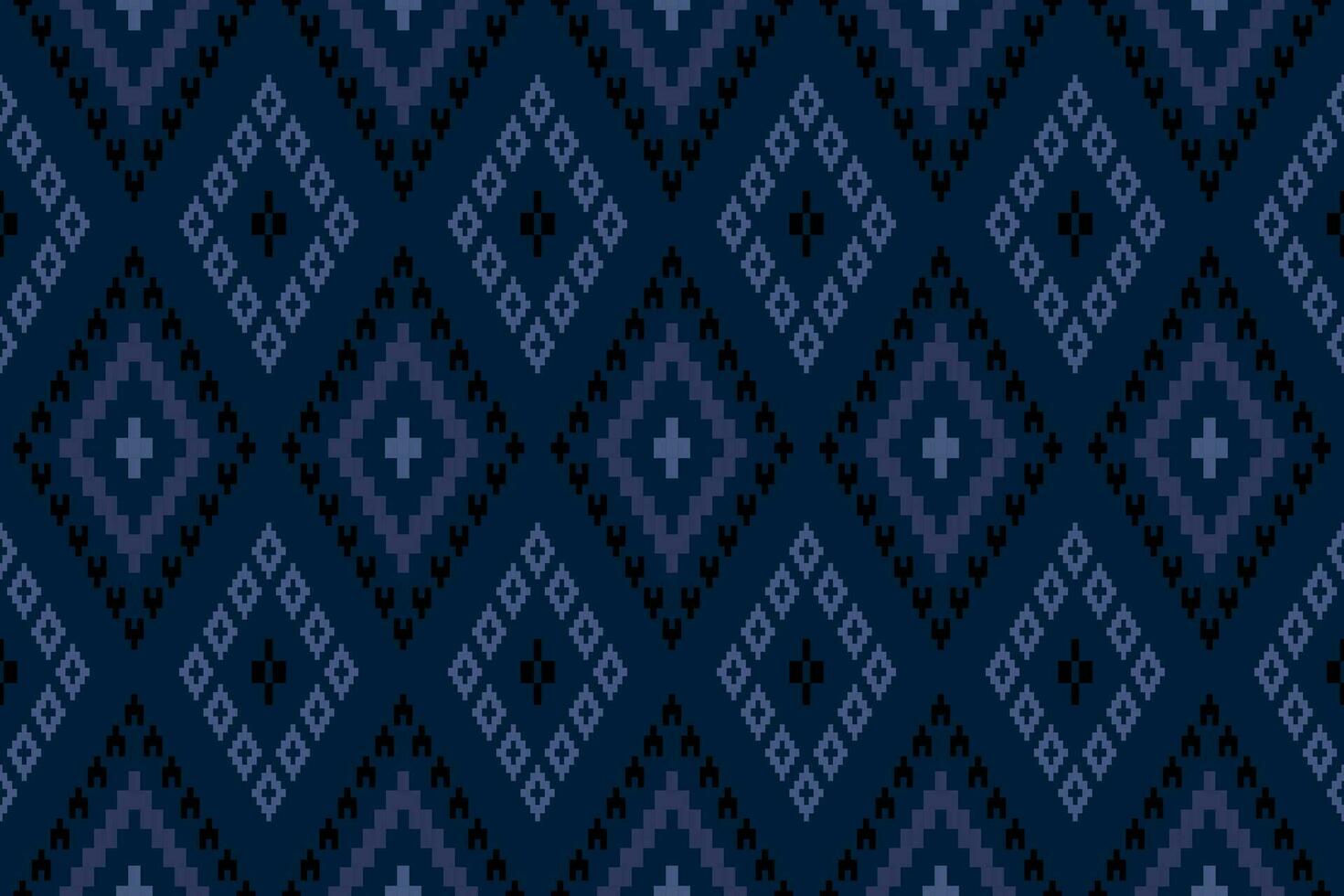 Indigo navy blue geometric traditional ethnic pattern Ikat seamless pattern border abstract design for fabric print cloth dress carpet curtains and sarong Aztec African Indian Indonesian vector