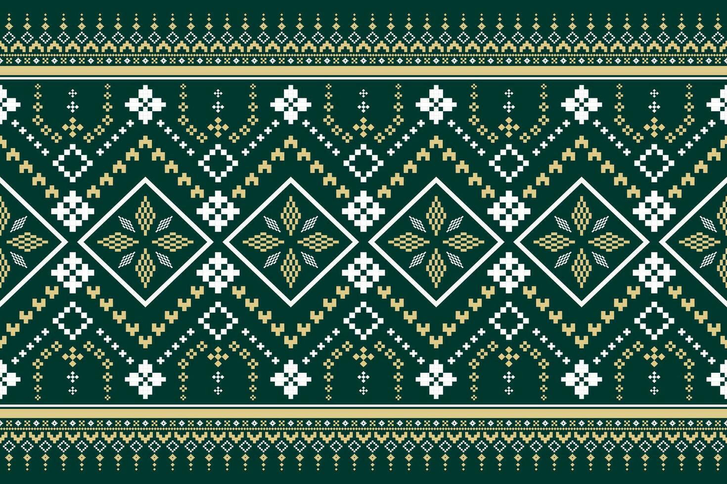 Green Cross stitch colorful geometric traditional ethnic pattern Ikat seamless pattern border abstract design for fabric print cloth dress carpet curtains and sarong Aztec African Indian Indonesian vector