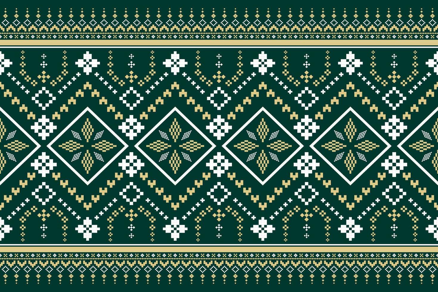 Green Cross stitch colorful geometric traditional ethnic pattern Ikat seamless pattern border abstract design for fabric print cloth dress carpet curtains and sarong Aztec African Indian Indonesian vector