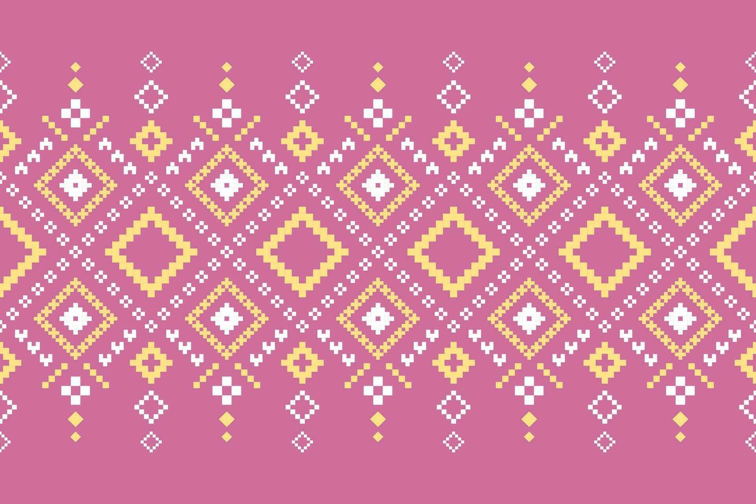 Pink Cross stitch colorful geometric traditional ethnic pattern Ikat seamless pattern border abstract design for fabric print cloth dress carpet curtains and sarong Aztec African Indian Indonesian vector