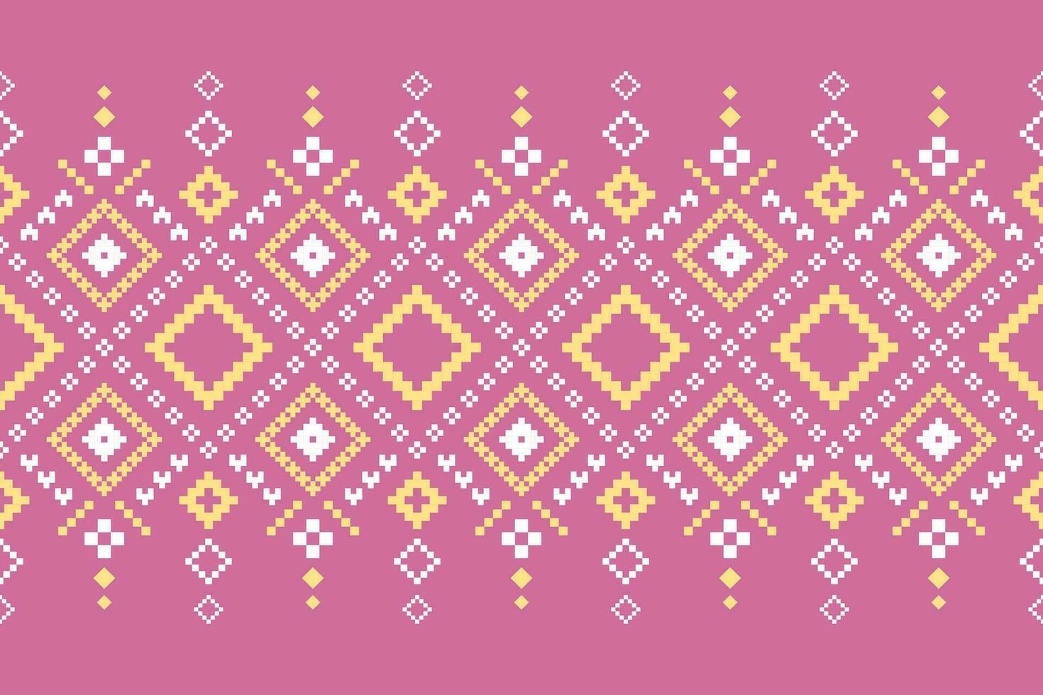 Pink Cross stitch colorful geometric traditional ethnic pattern Ikat seamless pattern border abstract design for fabric print cloth dress carpet curtains and sarong Aztec African Indian Indonesian vector