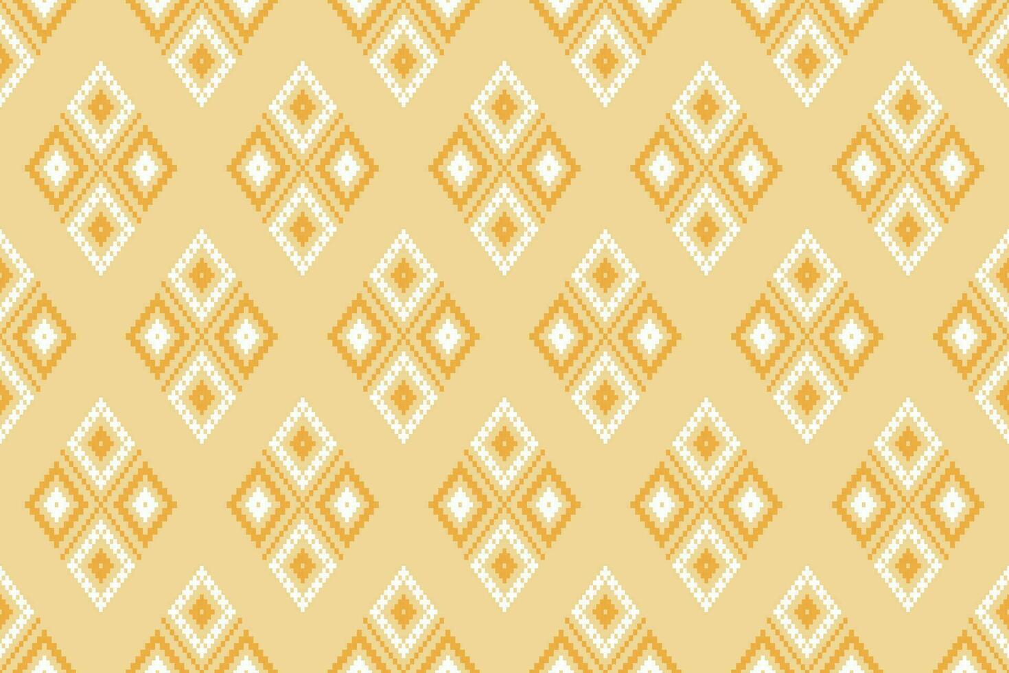 Yellow vintages cross stitch traditional ethnic pattern paisley flower Ikat background abstract Aztec African Indonesian Indian seamless pattern for fabric print cloth dress carpet curtains and sarong vector