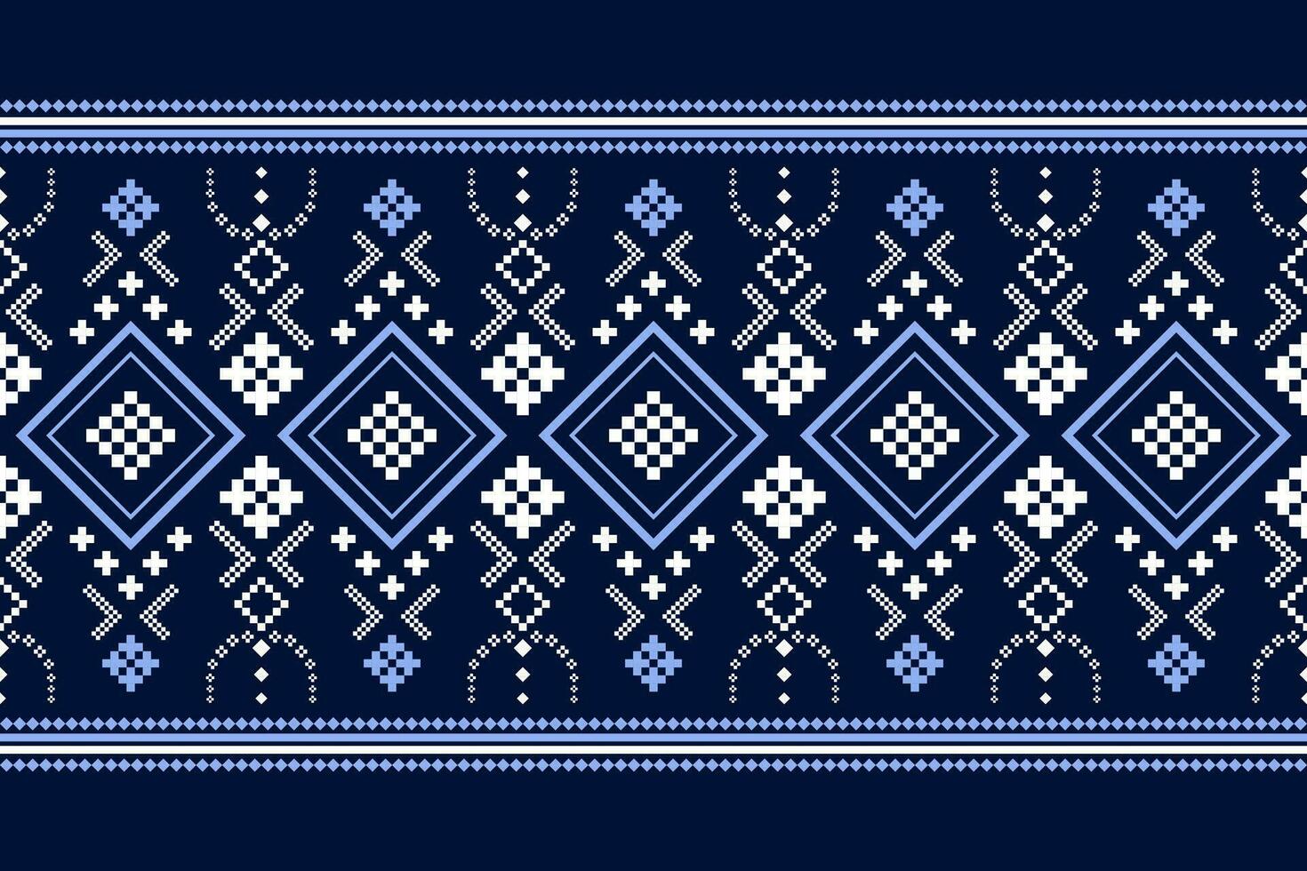 Indigo navy blue geometric traditional ethnic pattern Ikat seamless pattern border abstract design for fabric print cloth dress carpet curtains and sarong Aztec African Indian Indonesian vector