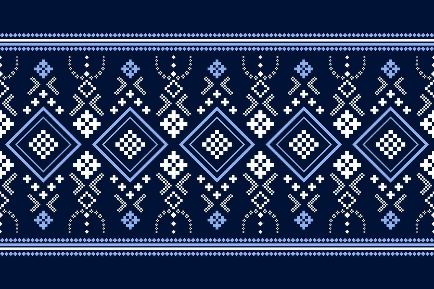 Indigo navy blue geometric traditional ethnic pattern Ikat seamless pattern border abstract design for fabric print cloth dress carpet curtains and sarong Aztec African Indian Indonesian vector