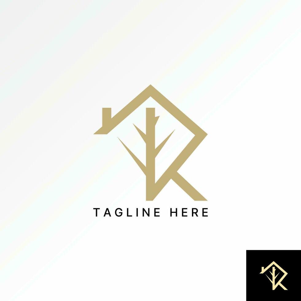 Logo design graphic concept creative premium abstract vector stock unique initial letter K font roof house stalk. Related monogram property leaf tree