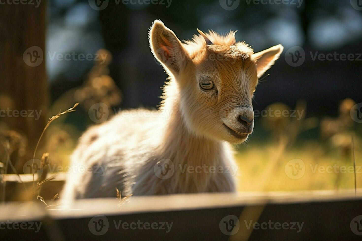 AI generated Cute Little baby goat in the field AI Generated photo