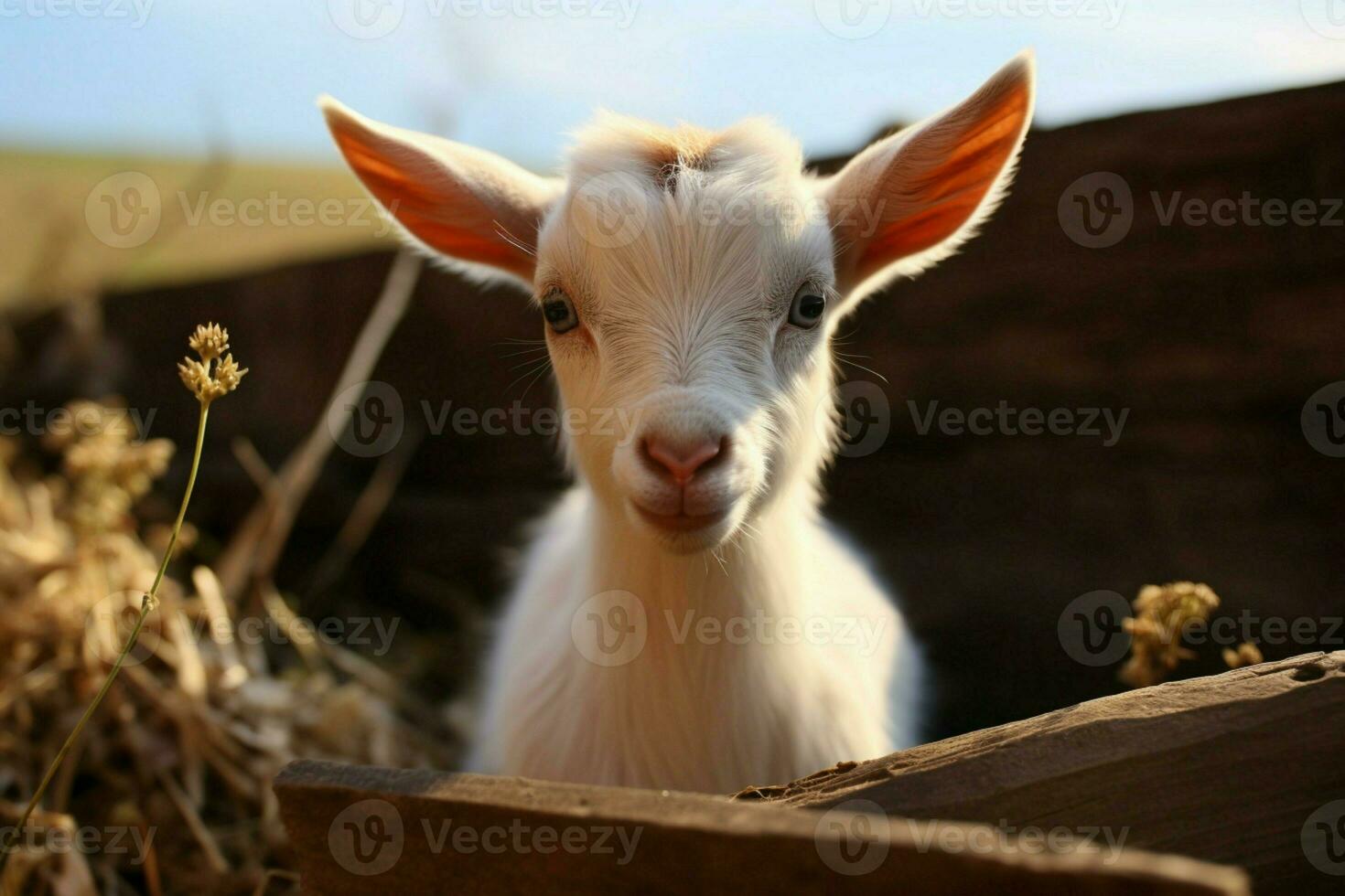 AI generated Cute Little baby goat in the field AI Generated photo