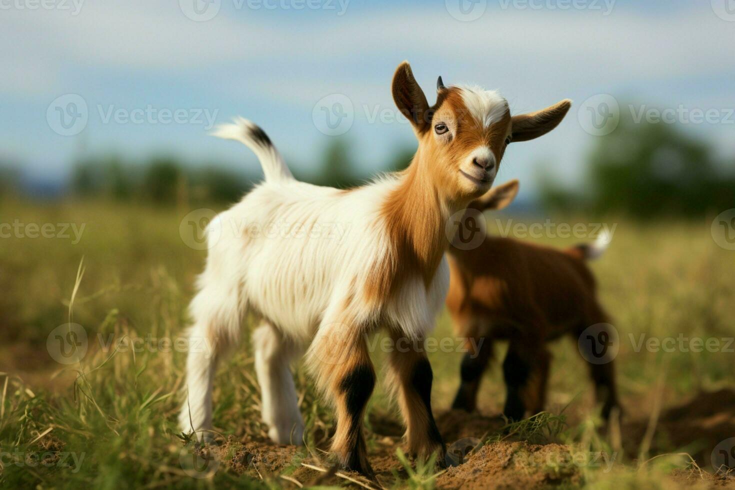 AI generated Cute Little baby goat in the field AI Generated photo