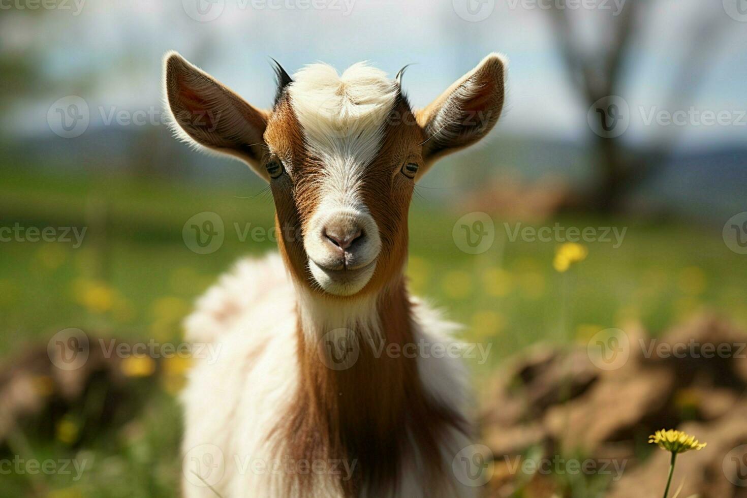 AI generated Cute Little baby goat in the field AI Generated photo