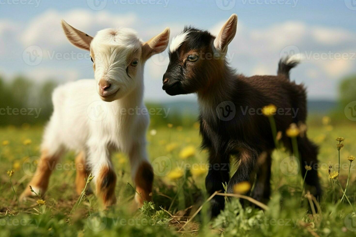 AI generated Cute Little baby goat in the field AI Generated photo