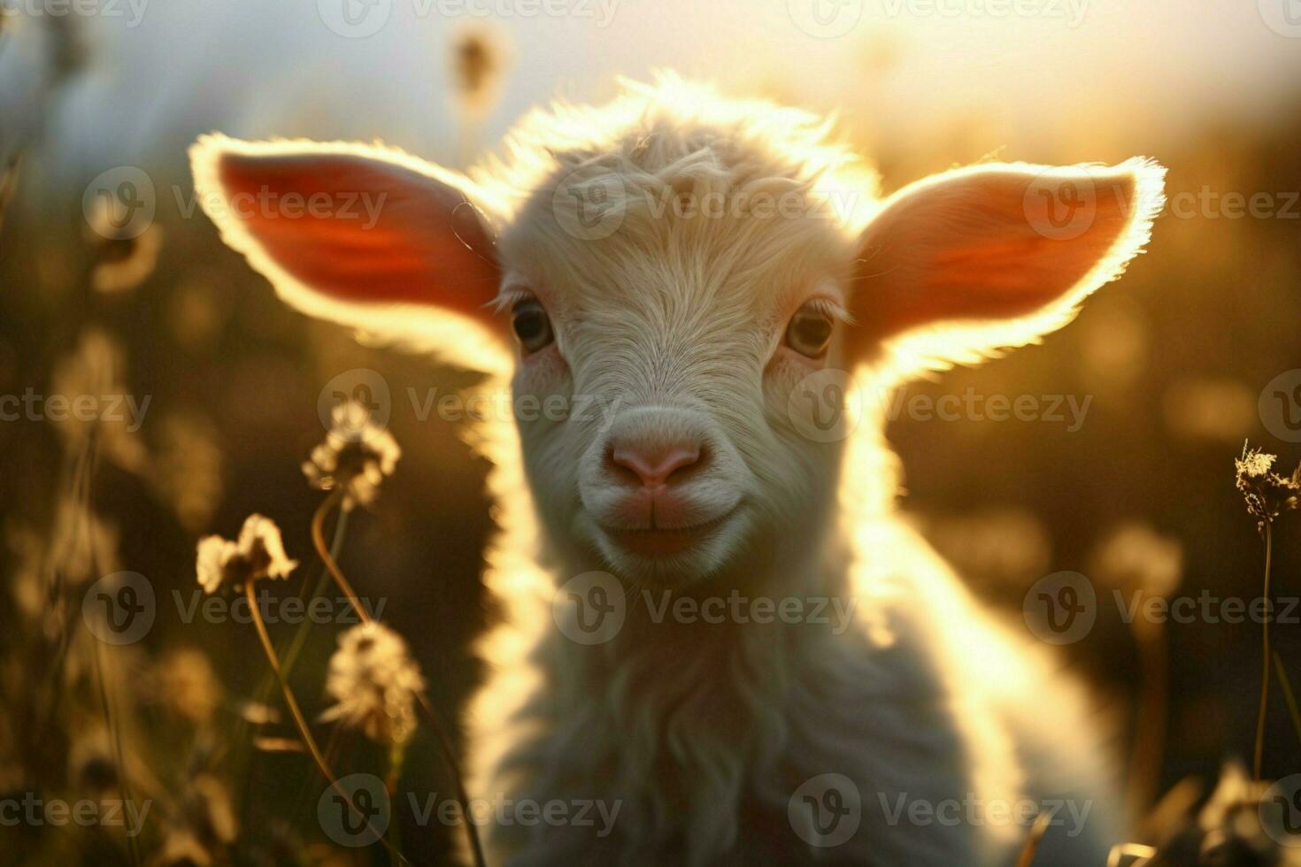 AI generated Cute Little baby goat in the field AI Generated photo