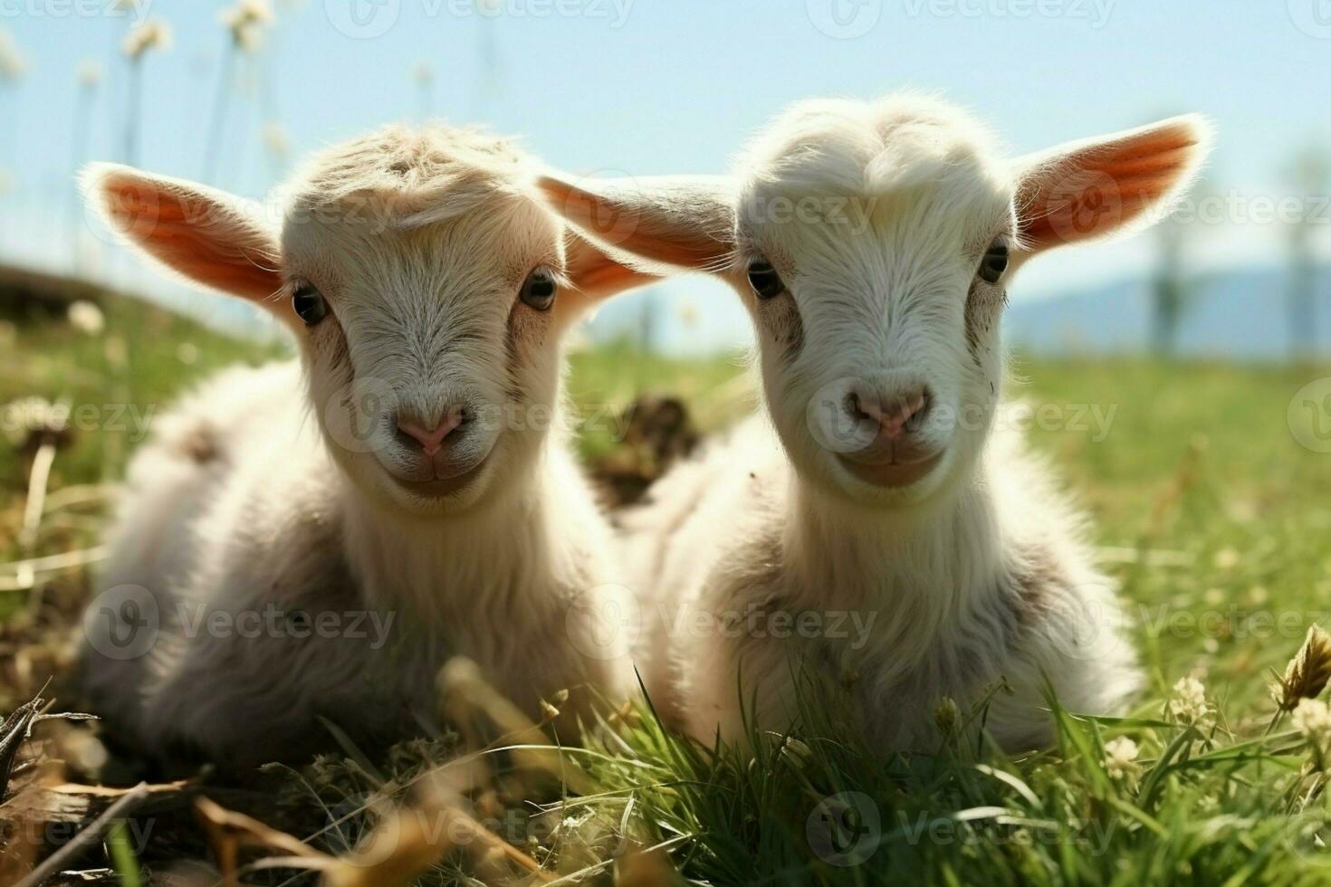 AI generated Cute Little baby goat in the field AI Generated photo