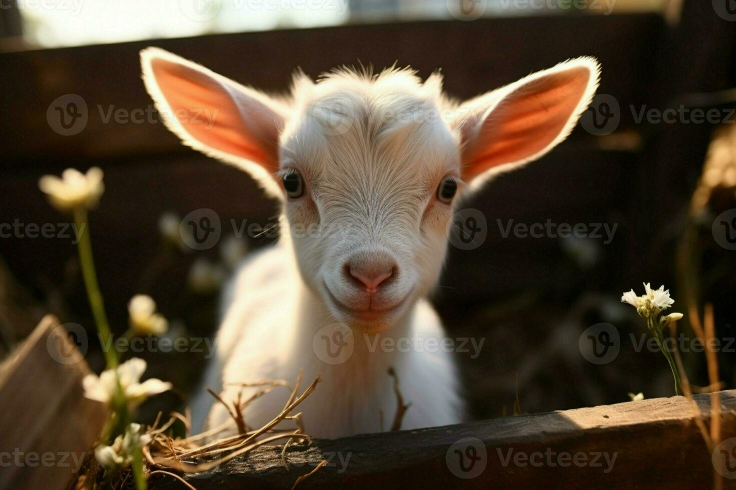 AI generated Cute Little baby goat in the field AI Generated photo