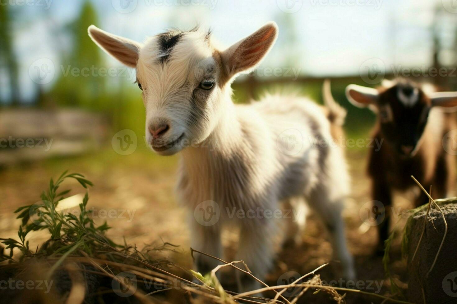 AI generated Cute Little baby goat in the field AI Generated photo