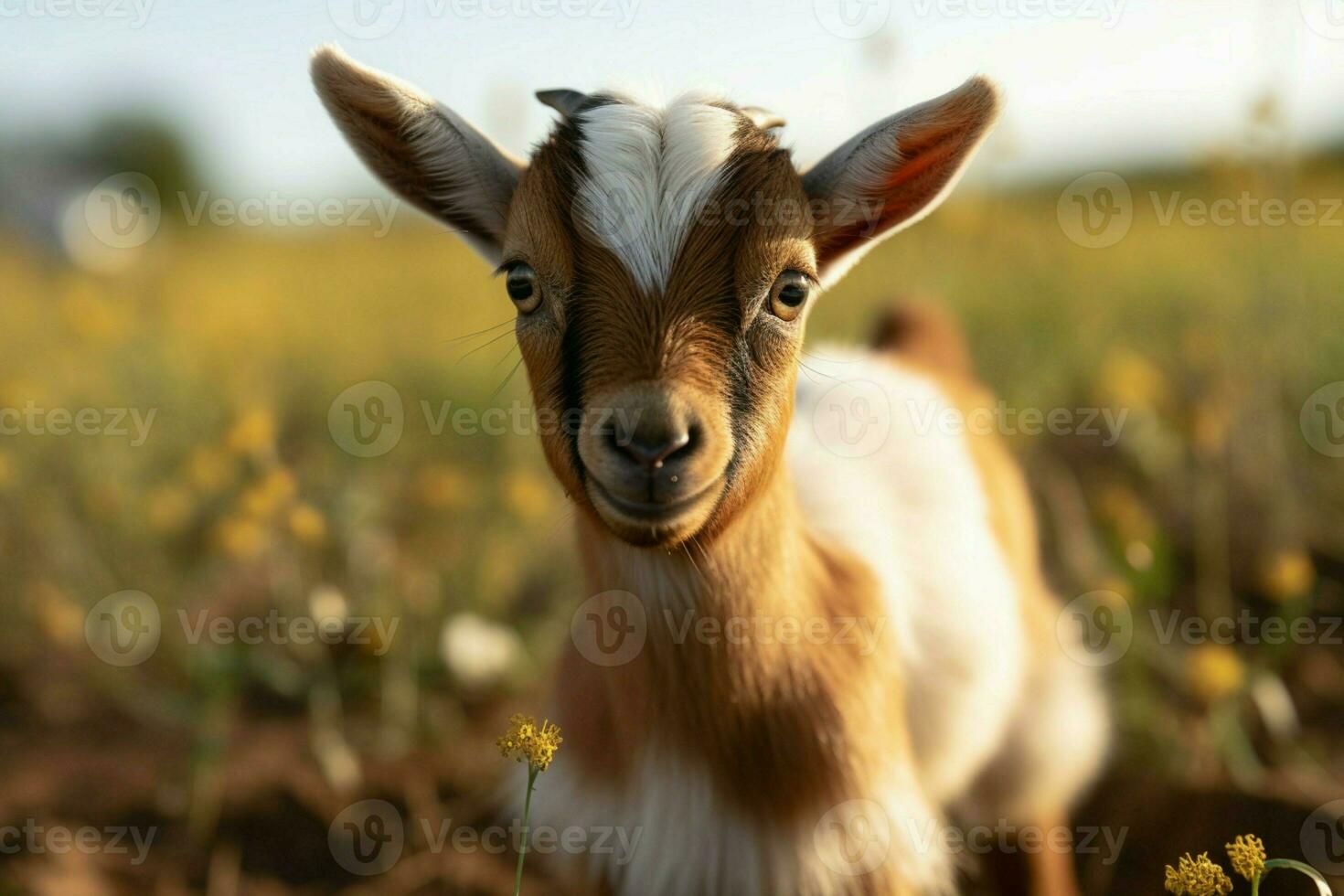 AI generated Cute Little baby goat in the field AI Generated photo