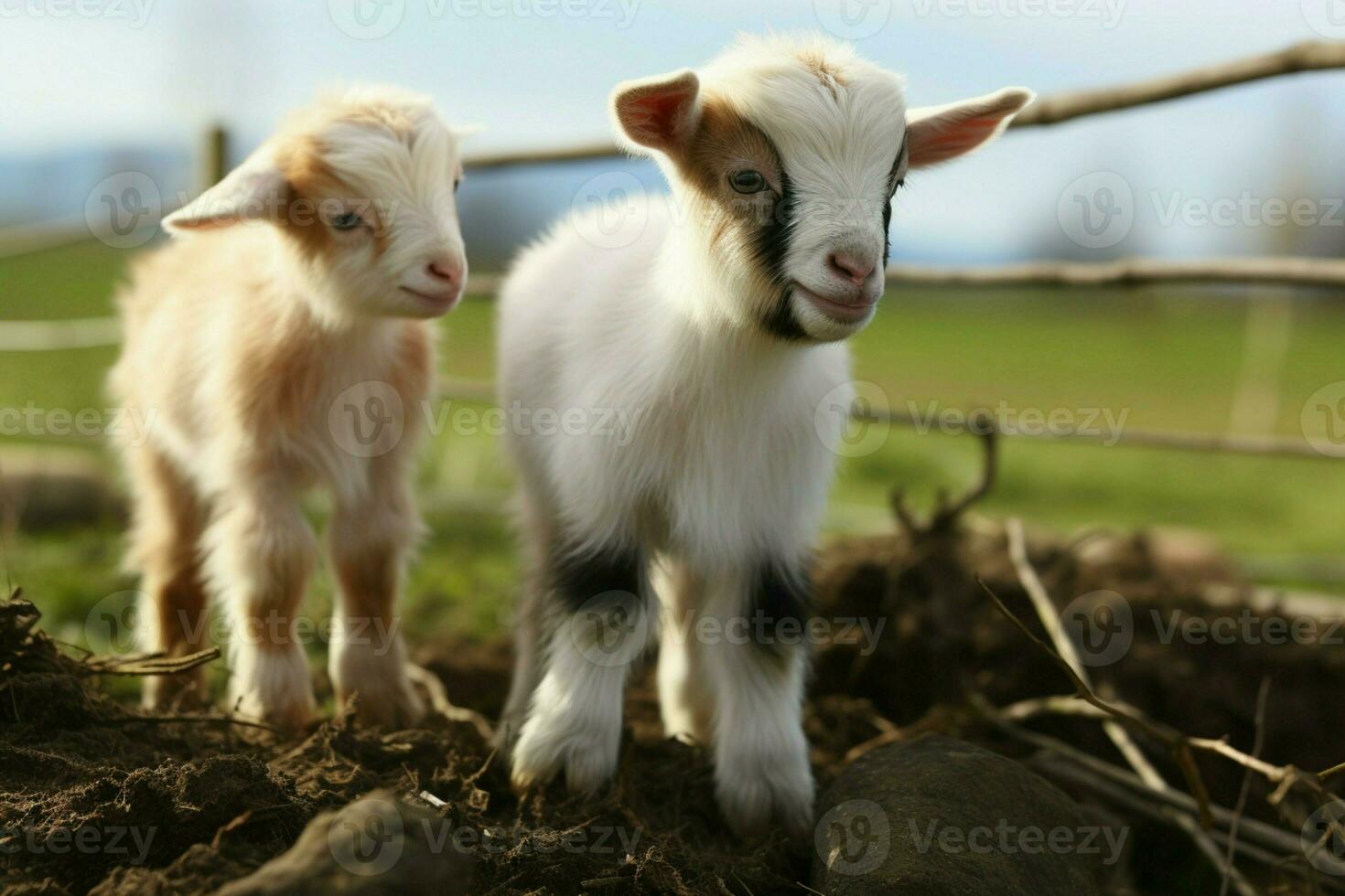 AI generated Cute Little baby goat in the field AI Generated photo