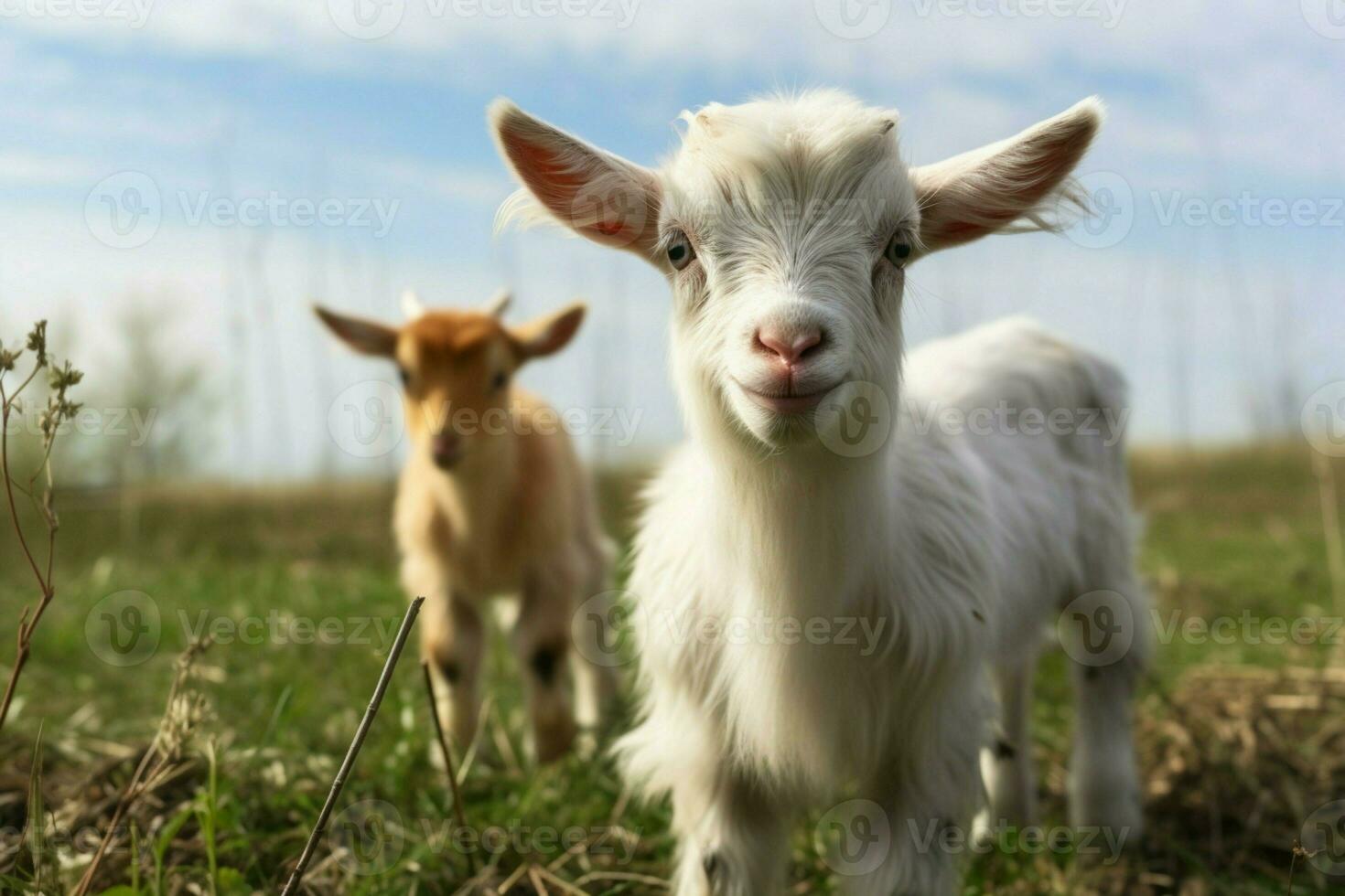 AI generated Cute Little baby goat in the field AI Generated photo
