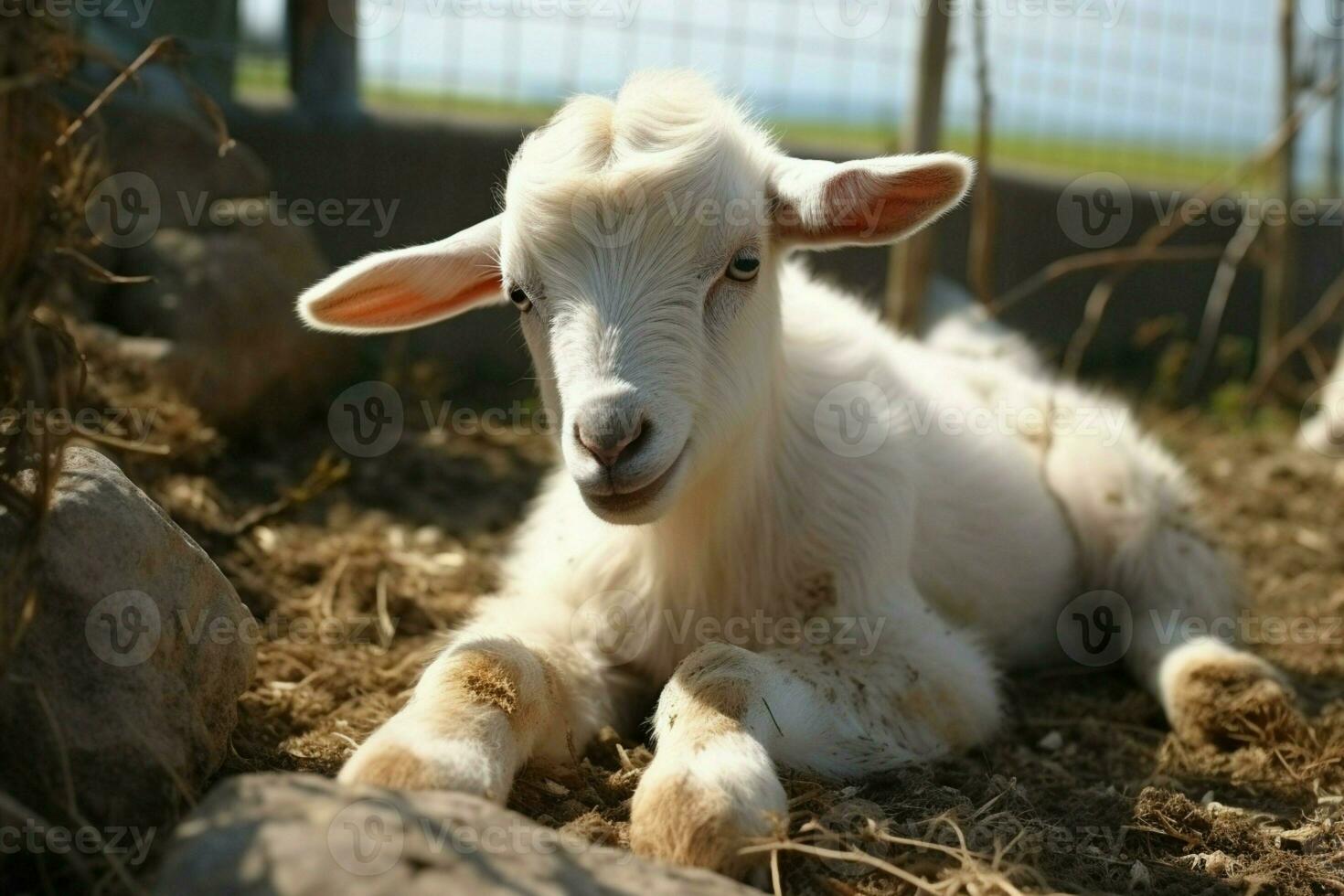 AI generated Cute Little baby goat in the field AI Generated photo