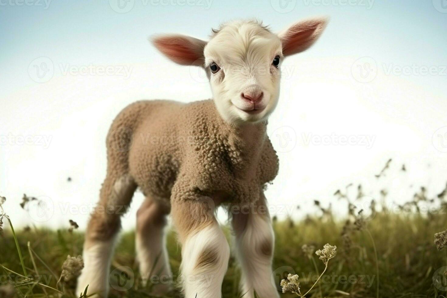 AI generated Cute Little baby goat in the field AI Generated photo