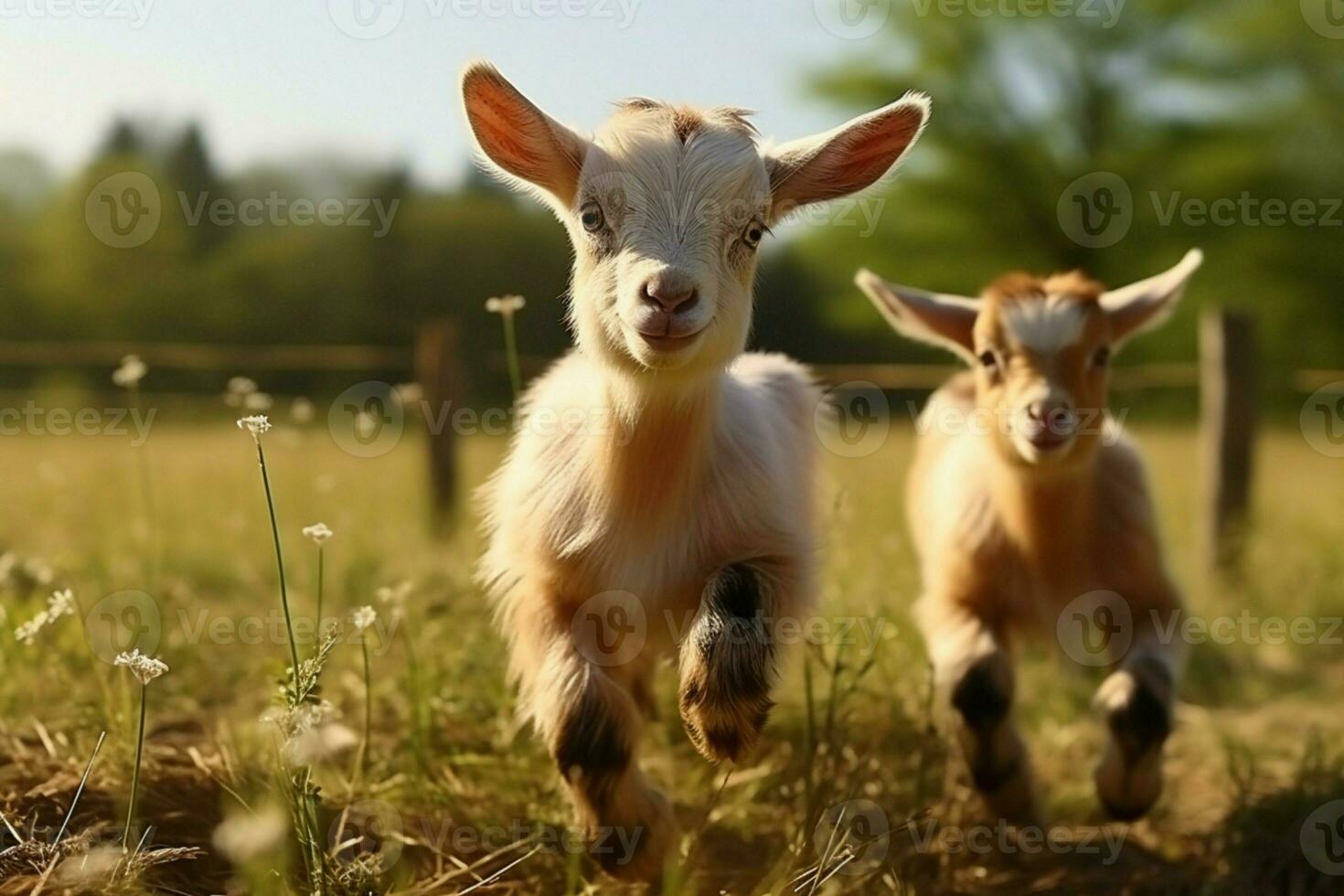 AI generated Cute Little baby goat in the field AI Generated photo