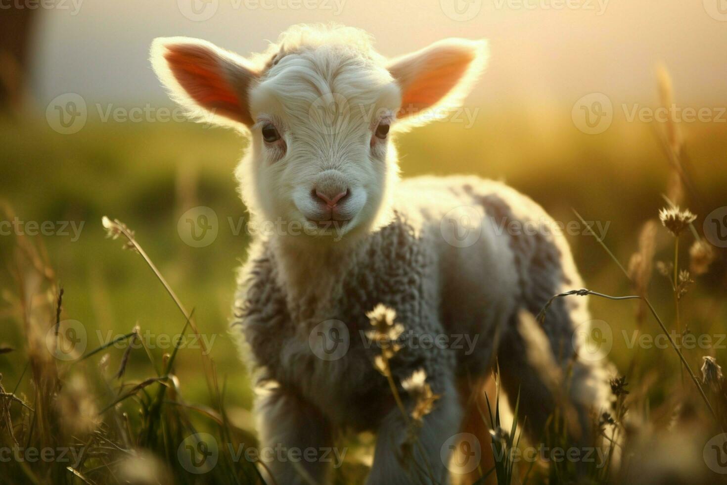 AI generated Cute Little baby goat in the field AI Generated photo