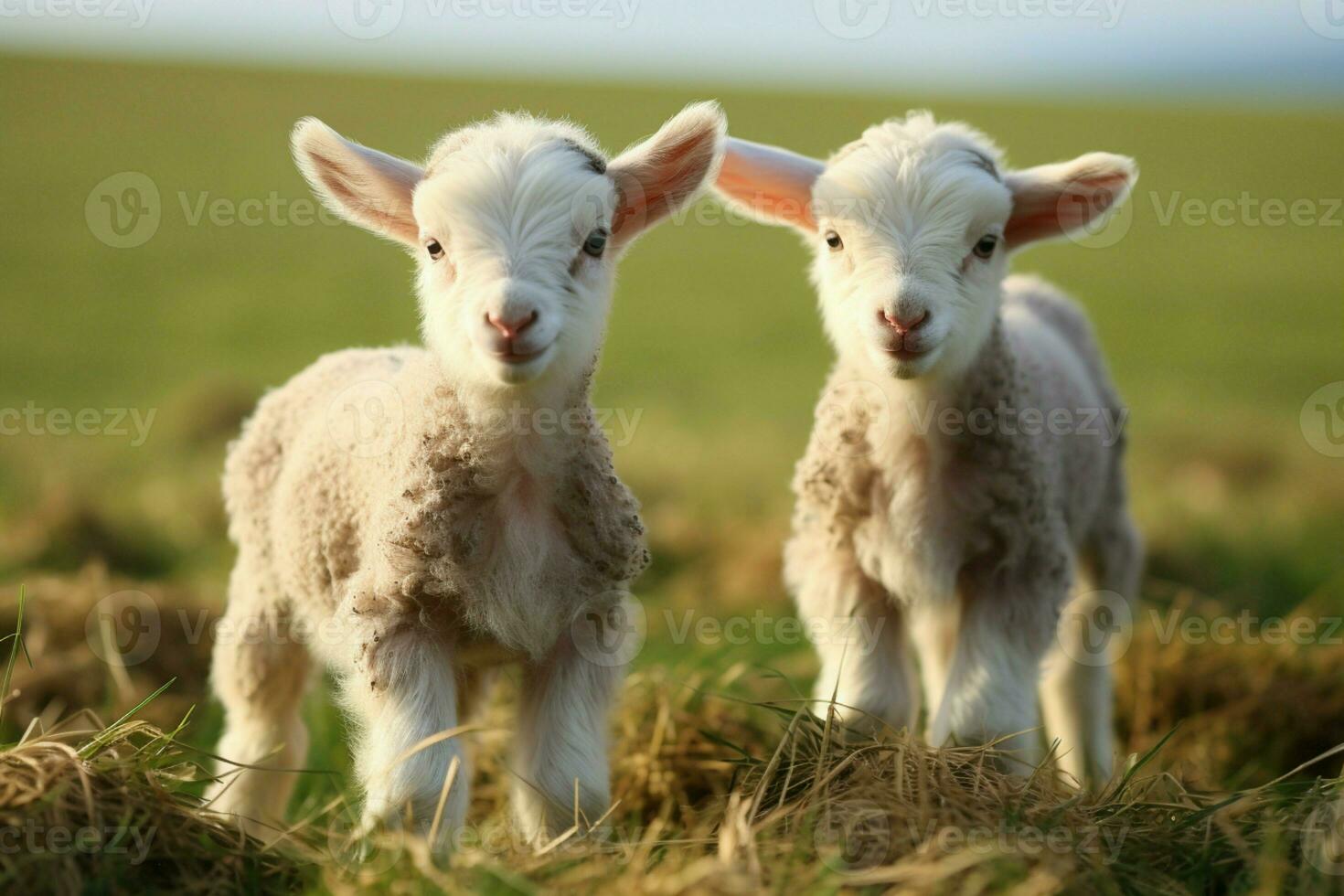 AI generated Cute Little baby goat in the field AI Generated photo