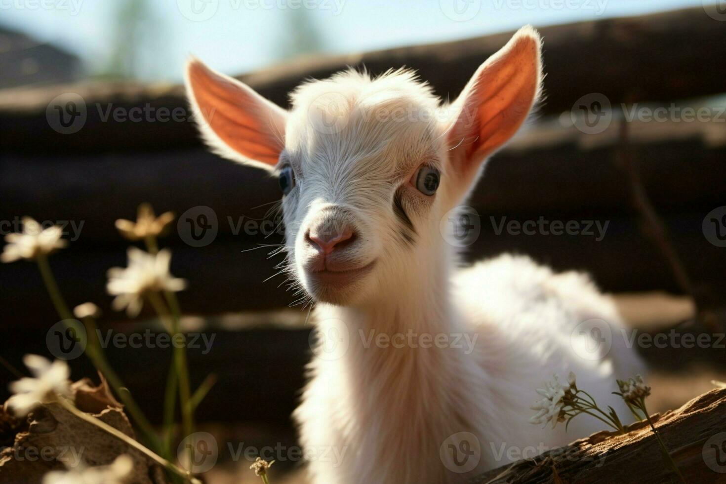 AI generated Cute Little baby goat in the field AI Generated photo