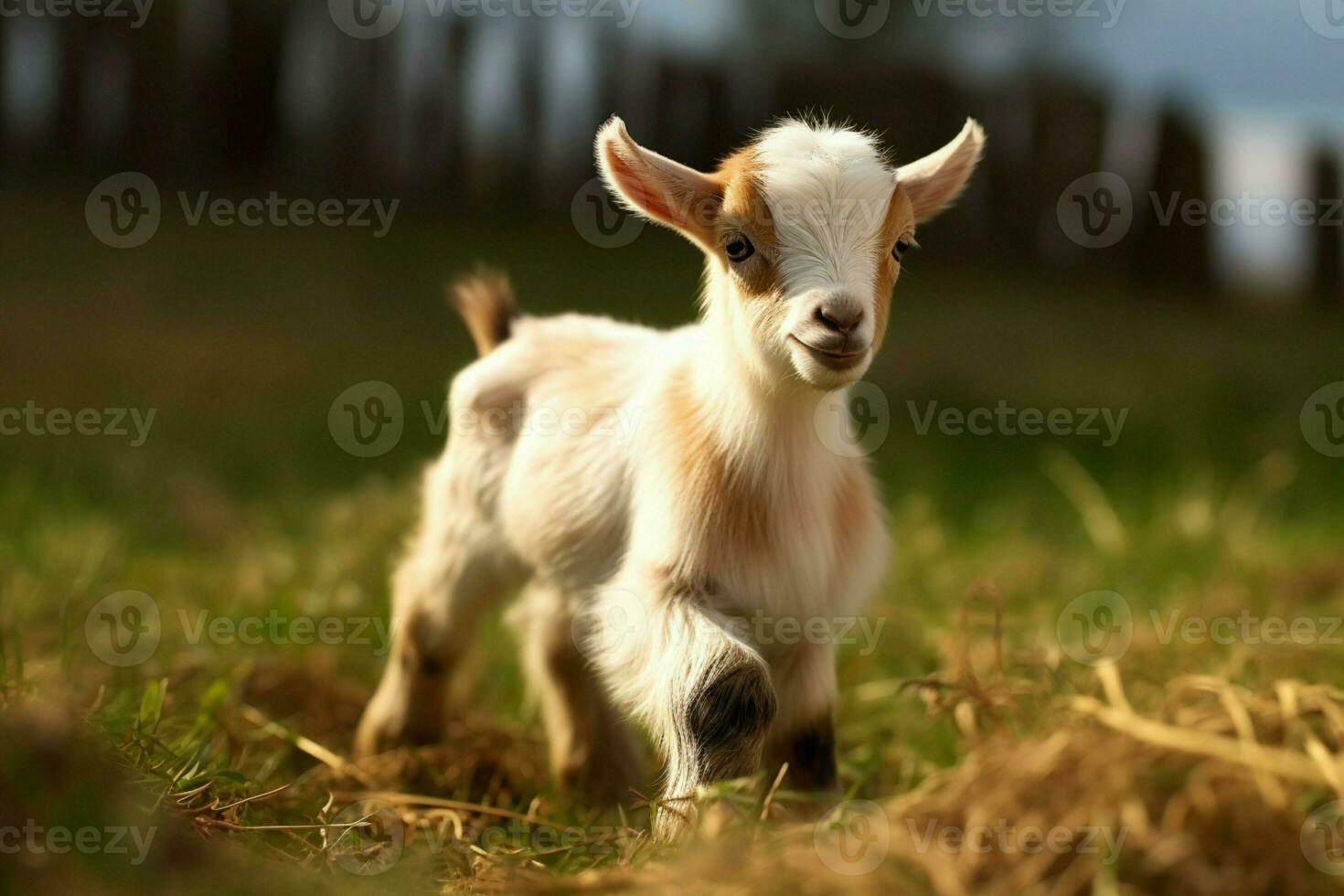 AI generated Cute Little baby goat in the field AI Generated photo