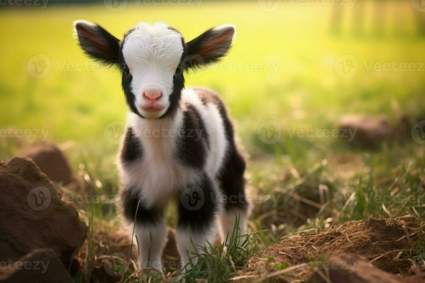 AI generated Cute Little baby goat in the field AI Generated photo