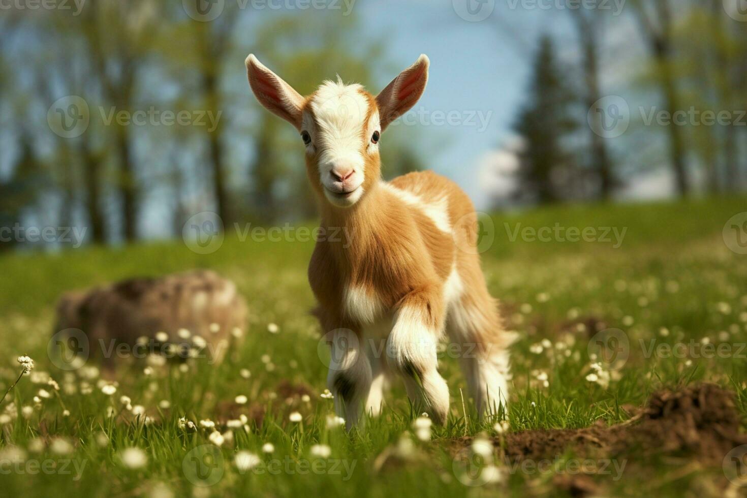 AI generated Cute Little baby goat in the field AI Generated photo
