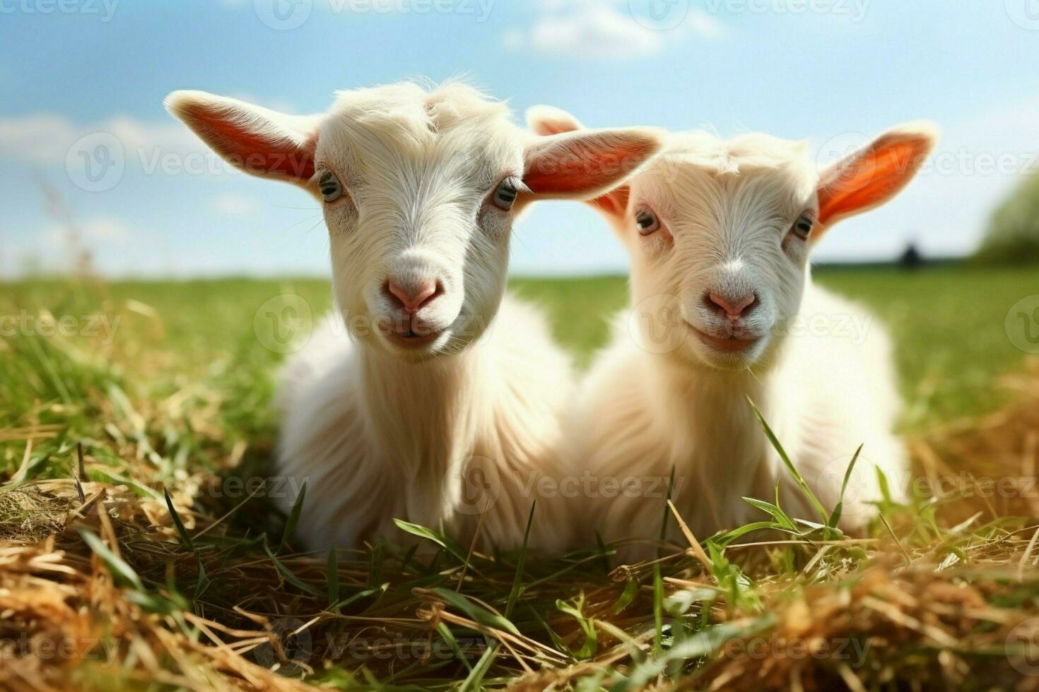 AI generated Cute Little baby goat in the field AI Generated photo