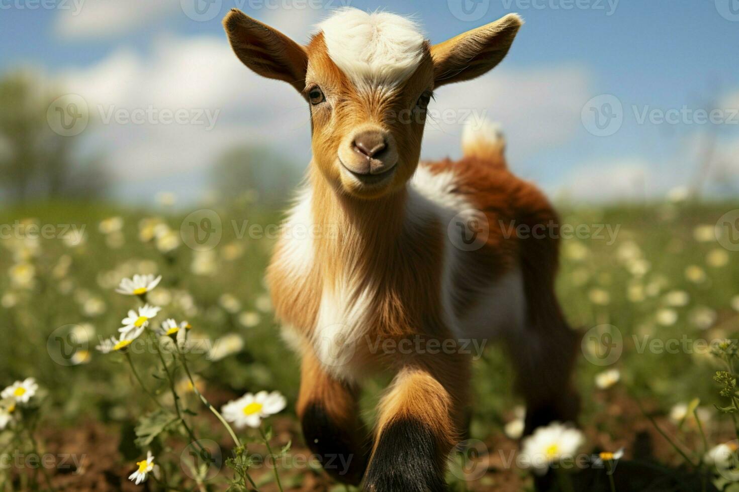 AI generated Cute Little baby goat in the field AI Generated photo