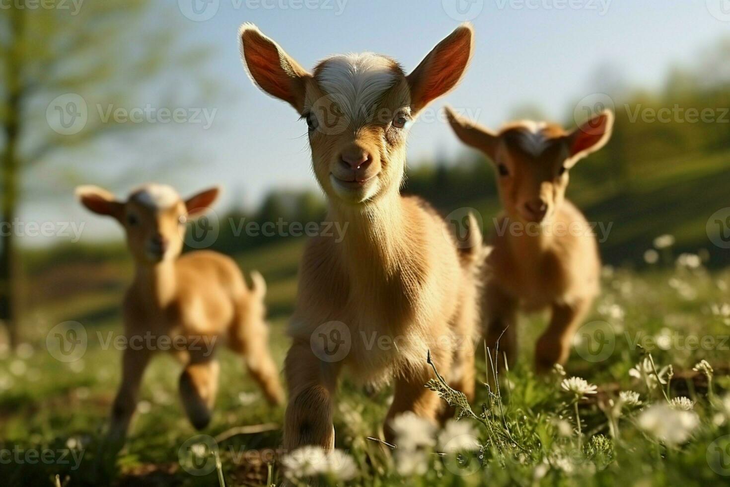 AI generated Cute Little baby goat in the field AI Generated photo